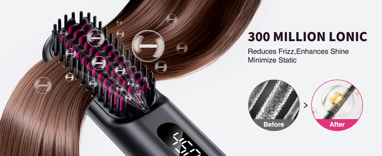 Cordless Negative Ionic Hair Straightener Brush Hot Comb 5000mAh Hair Iron Straightener Hair Straightener and Curler Women Gift