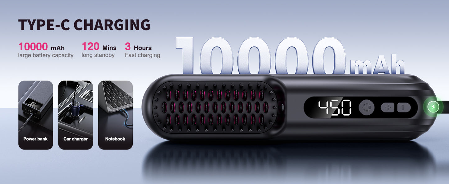 Cordless Negative Ionic Hair Straightener Brush Hot Comb 5000mAh Hair Iron Straightener Hair Straightener and Curler Women Gift