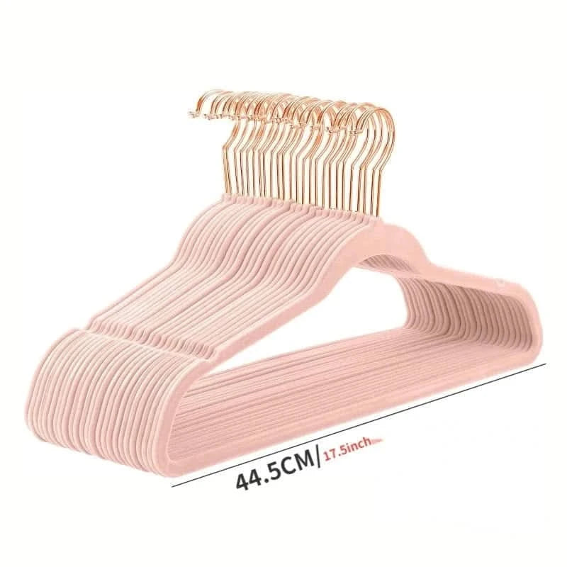 Golden Hook Flocking Hangers - Non-Slip Velvet for Adult Wardrobe Storage - MERRIAMERRIA43cm Seamless Flocking Hangers