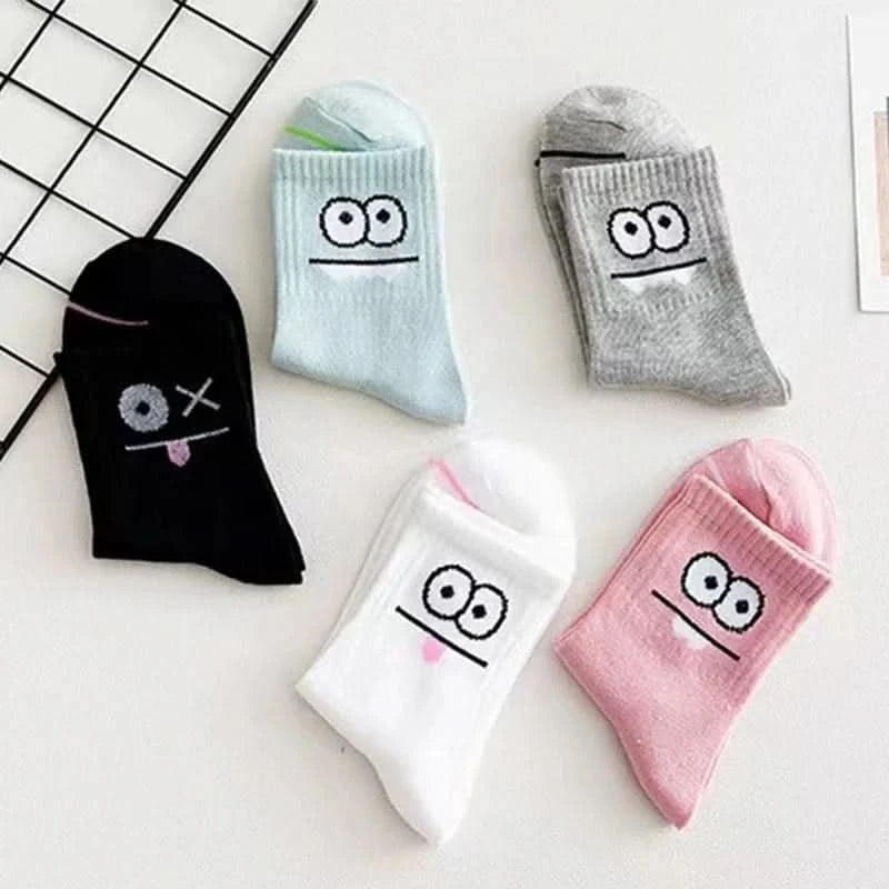 5 Pairs Cute Expression Print Mid Tube Socks, Women's Comfy & Funny Stockings - MERRIAAdult SocksMERRIA