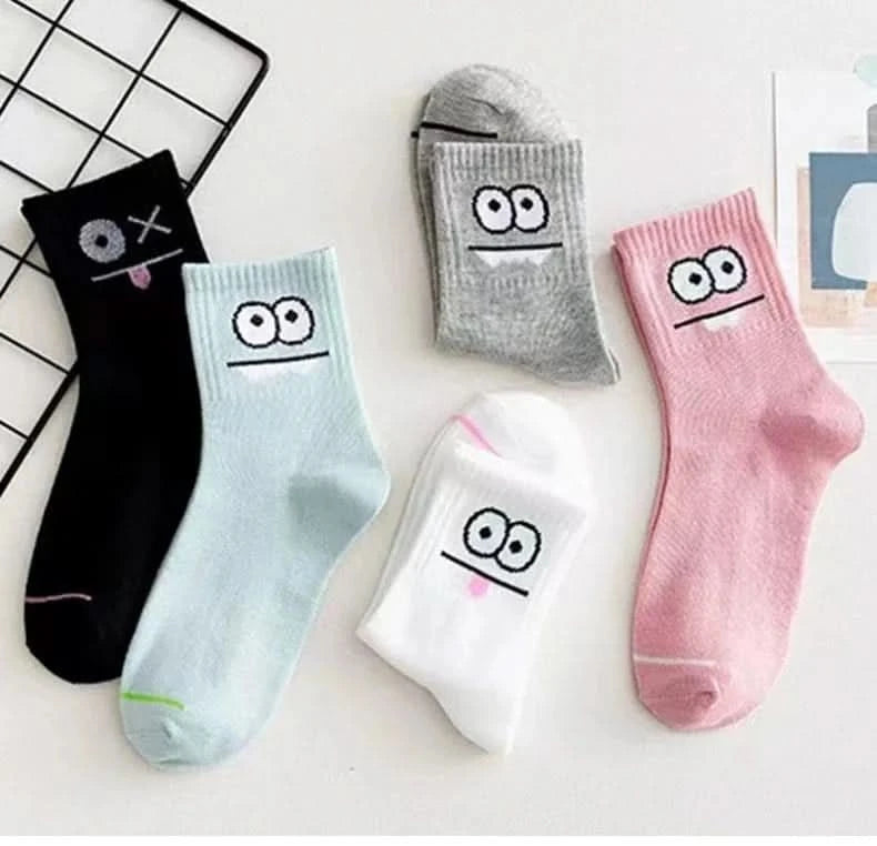 5 Pairs Cute Expression Print Mid Tube Socks, Women's Comfy & Funny Stockings - MERRIAAdult SocksMERRIA