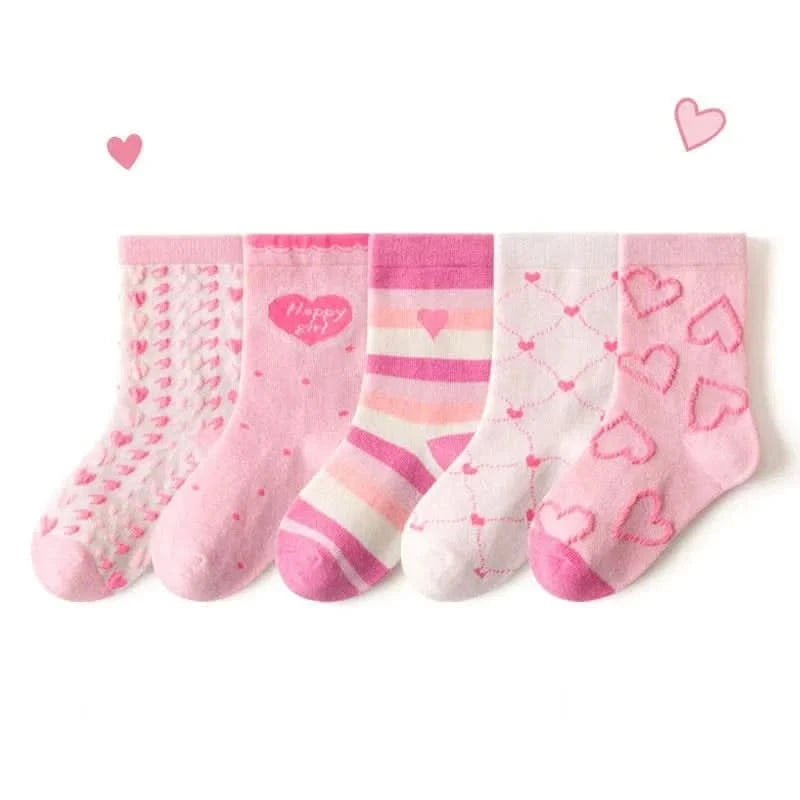 5 Pairs Girls' Floral Print Cotton Socks - Soft Toddler Footwear for Spring/Autumn - MERRIAKids SocksMERRIA