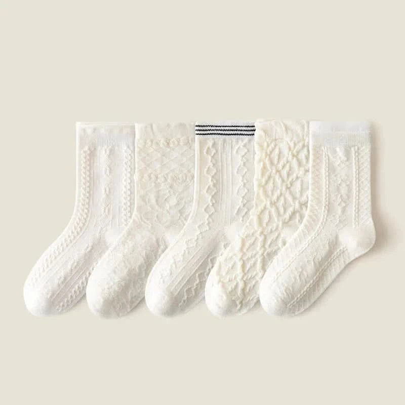 5 Pairs Girls' Floral Print Cotton Socks - Soft Toddler Footwear for Spring/Autumn - MERRIAKids SocksMERRIA