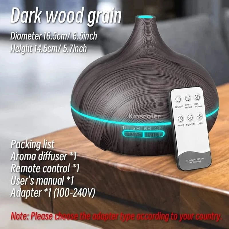 Wood Grain Aromatherapy Diffuser with Remote Control & LED Night LightFragrance DiffuserMERRIA