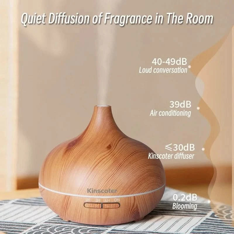 Wood Grain Aromatherapy Diffuser with Remote Control & LED Night LightFragrance DiffuserMERRIA