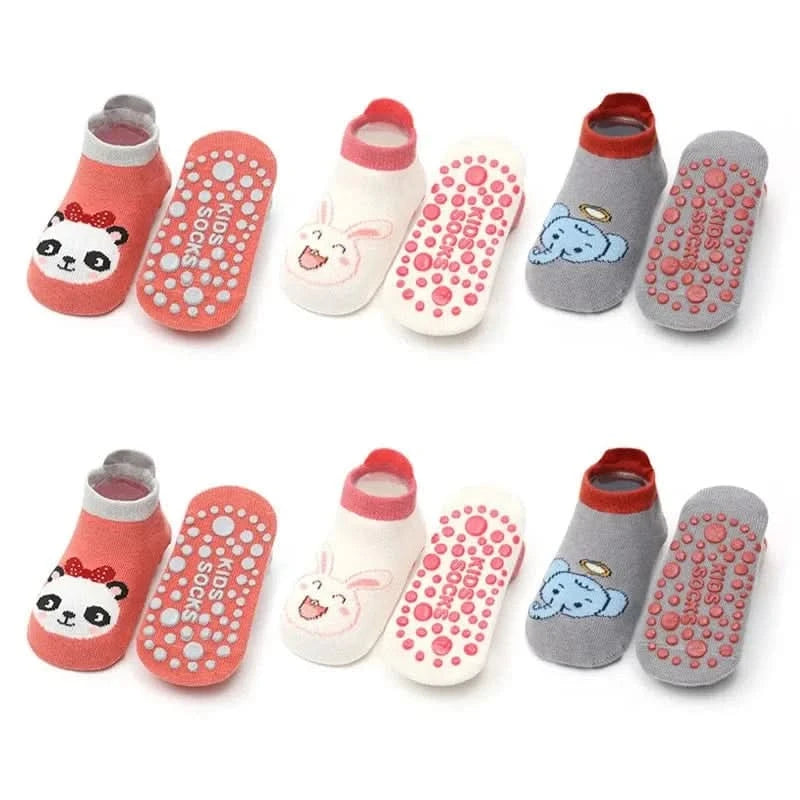 Non-Slip Animal Print Kids Cotton Socks - 6 Pairs for Babies & Toddlers - MERRIABaby SocksMERRIA