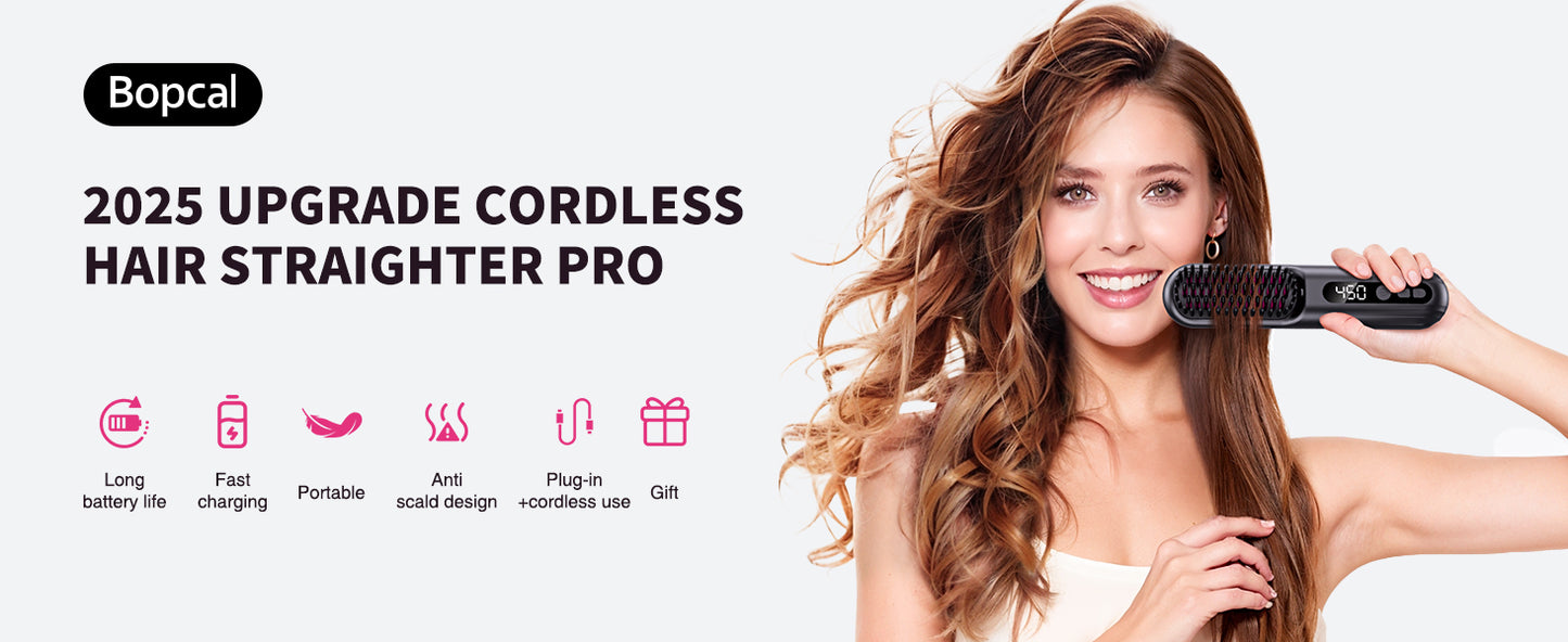 Cordless Negative Ionic Hair Straightener Brush Hot Comb 5000mAh Hair Iron Straightener Hair Straightener and Curler Women Gift