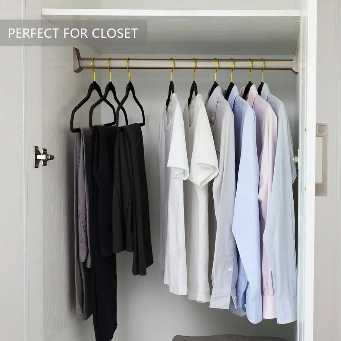 43cm Seamless Flocking Hangers with Golden Hook – Non-Slip Velvet Clothes Hangers for Dry & Wet Use, Adult Wardrobe & Closet Storage