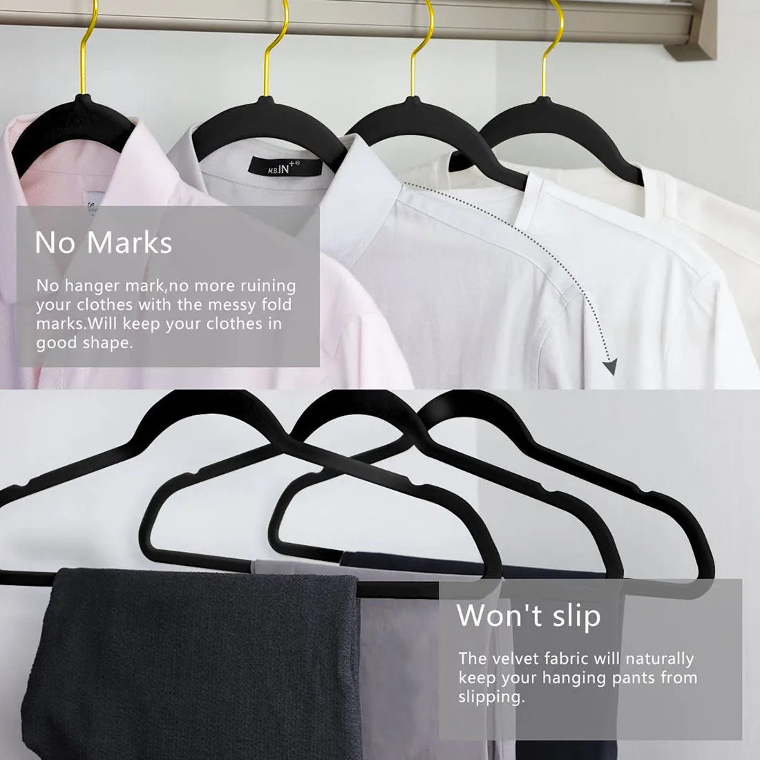 43cm Seamless Flocking Hangers with Golden Hook – Non-Slip Velvet Clothes Hangers for Dry & Wet Use, Adult Wardrobe & Closet Storage