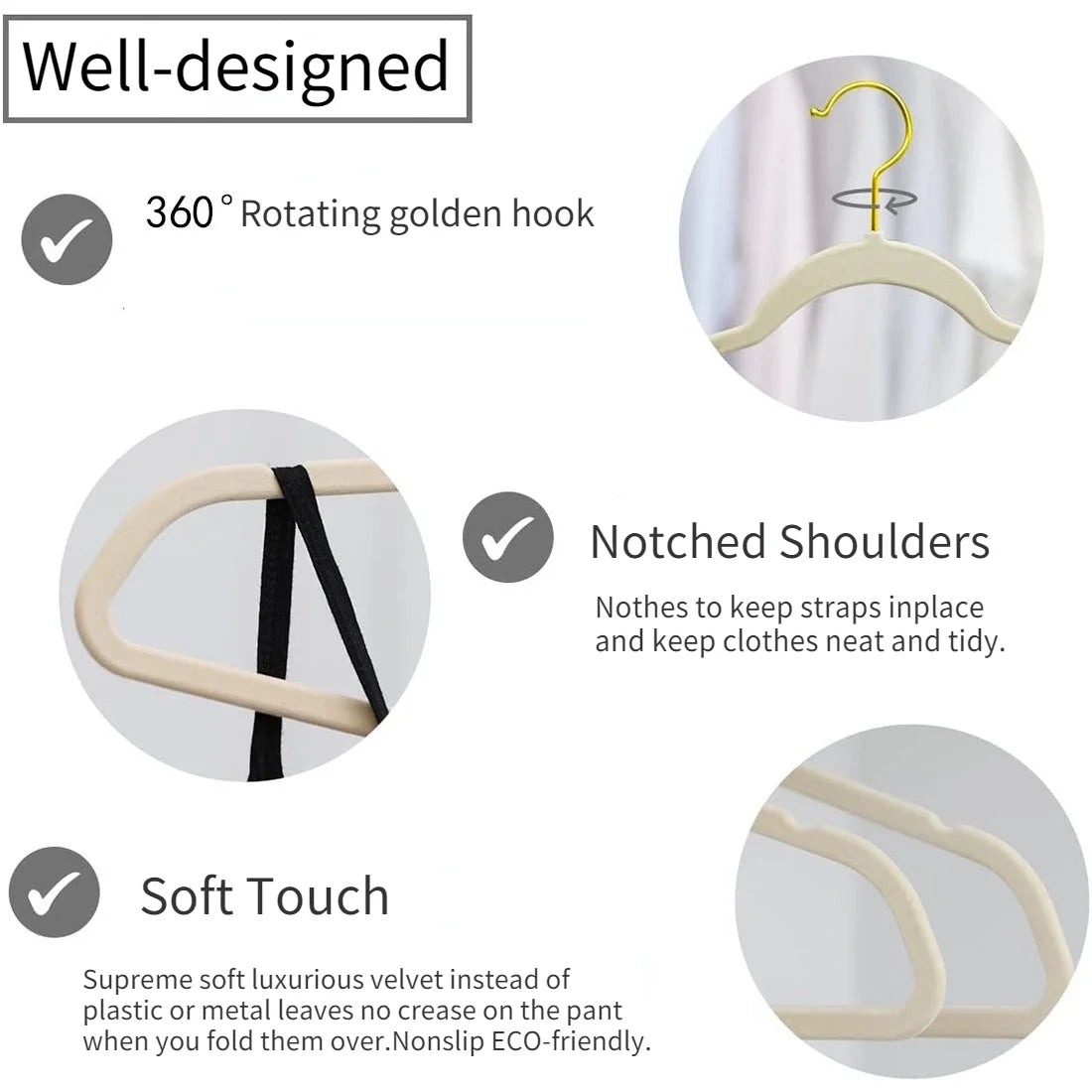 43cm Seamless Flocking Hangers with Golden Hook – Non-Slip Velvet Clothes Hangers for Dry & Wet Use, Adult Wardrobe & Closet Storage