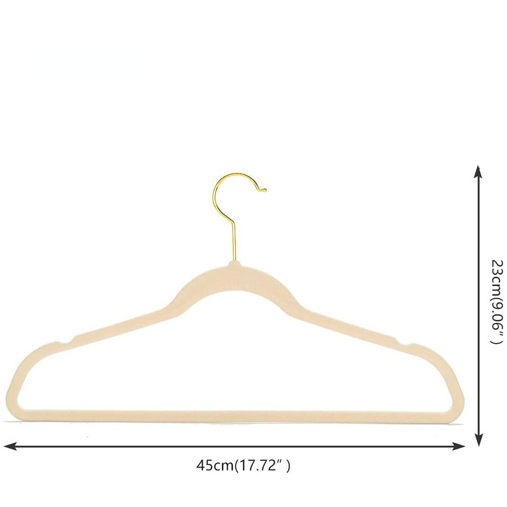 43cm Seamless Flocking Hangers with Golden Hook – Non-Slip Velvet Clothes Hangers for Dry & Wet Use, Adult Wardrobe & Closet Storage