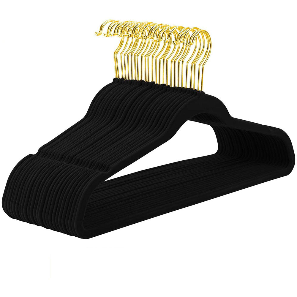 43cm Seamless Flocking Hangers with Golden Hook – Non-Slip Velvet Clothes Hangers for Dry & Wet Use, Adult Wardrobe & Closet Storage