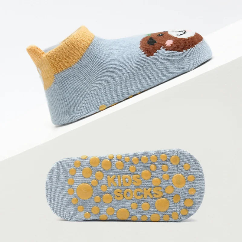 6 Pairs Kids Cotton Socks – Cute Cartoon Animal Non-Slip Floor Socks for Babies & Toddlers | Breathable & Comfy