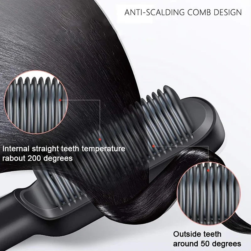 3 in 1 Electric Hot Heating Comb Hair Straightener Curler Wet Dry Hair Iron Straightening Brush Hair Styling Tool