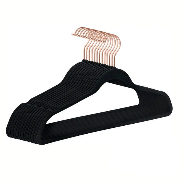 43cm Seamless Flocking Hangers with Golden Hook – Non-Slip Velvet Clothes Hangers for Dry & Wet Use, Adult Wardrobe & Closet Storage