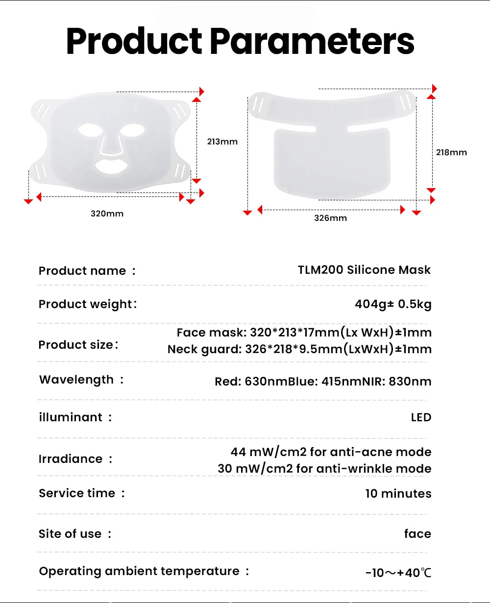 LED Face & Neck Mask – Red Light Therapy Beauty Mask 630nm, 415nm, 830nm for Skin Rejuvenation & Anti-Aging