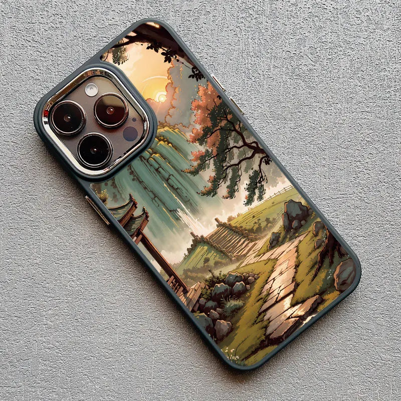 Mountain Peak Lake Vintage Silicone iPhone Case – Soft Protective Back Cover for iPhone 15 & 16 Series
