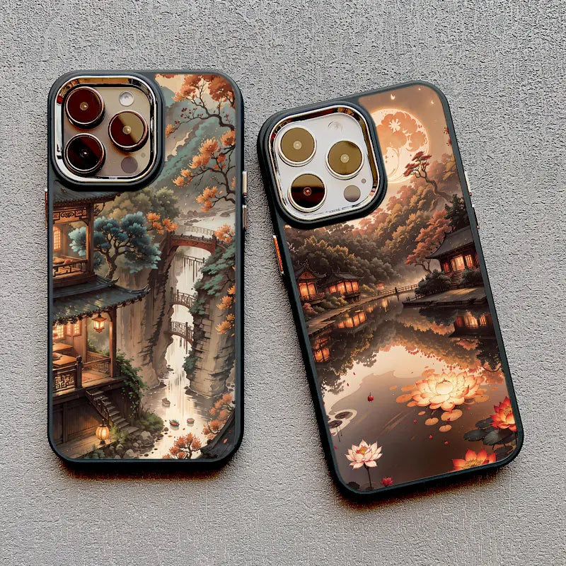 Mountain Peak Lake Vintage Silicone iPhone Case – Soft Protective Back Cover for iPhone 15 & 16 Series