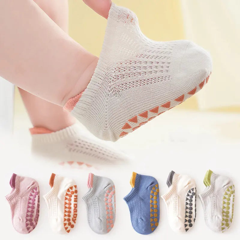 3 Pairs Baby Mesh Socks (0–5Y) – Breathable Anti-Slip Cartoon Boat Socks for Newborns & Toddlers – Unisex Summer Socks