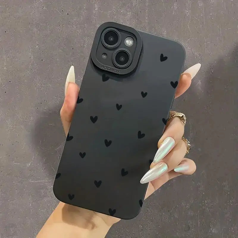 Black Love Heart iPhone Case – Shockproof Soft Silicone Cover for iPhone 16, 15, 14, 13, 12, 11, SE, XR, XS, X, 7, 8 Plus