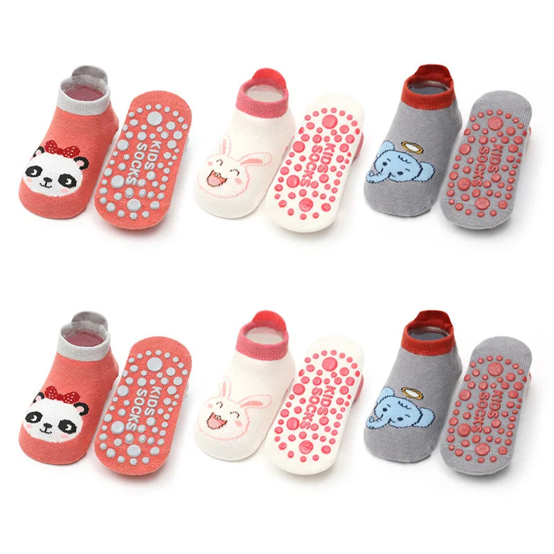 6 Pairs Kids Cotton Socks – Cute Cartoon Animal Non-Slip Floor Socks for Babies & Toddlers | Breathable & Comfy