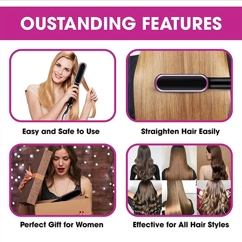 3 in 1 Electric Hot Heating Comb Hair Straightener Curler Wet Dry Hair Iron Straightening Brush Hair Styling Tool