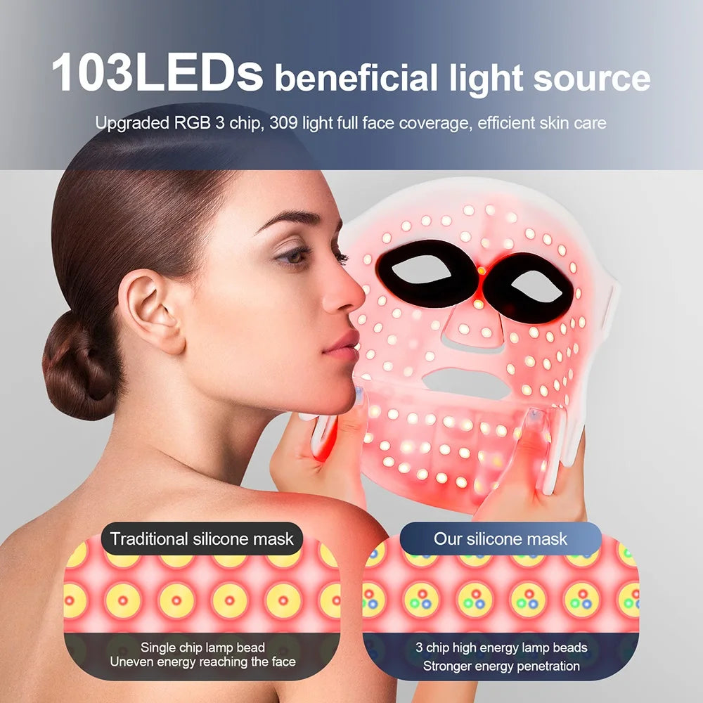 Silicone LED Face & Neck Mask – 7-Color Photon Light & Infrared Therapy, Flexible Wireless Facial Mask for Skin Repair & Rejuvenation