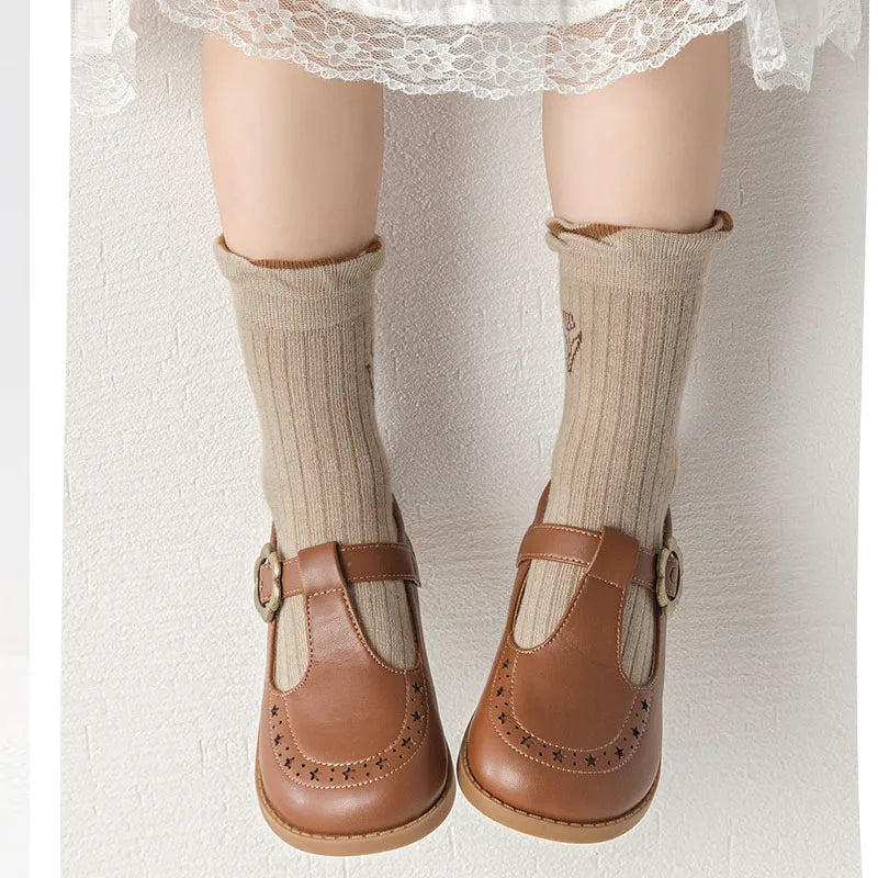 5 Pairs Autumn Socks Girls Floral Tulip Socks A Class Cotton Solid Socks Children Medium Length Spring Socks Baby Kids Socks