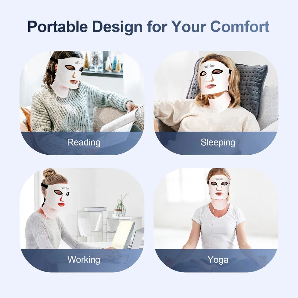 Silicone LED Face & Neck Mask – 7-Color Photon Light & Infrared Therapy, Flexible Wireless Facial Mask for Skin Repair & Rejuvenation