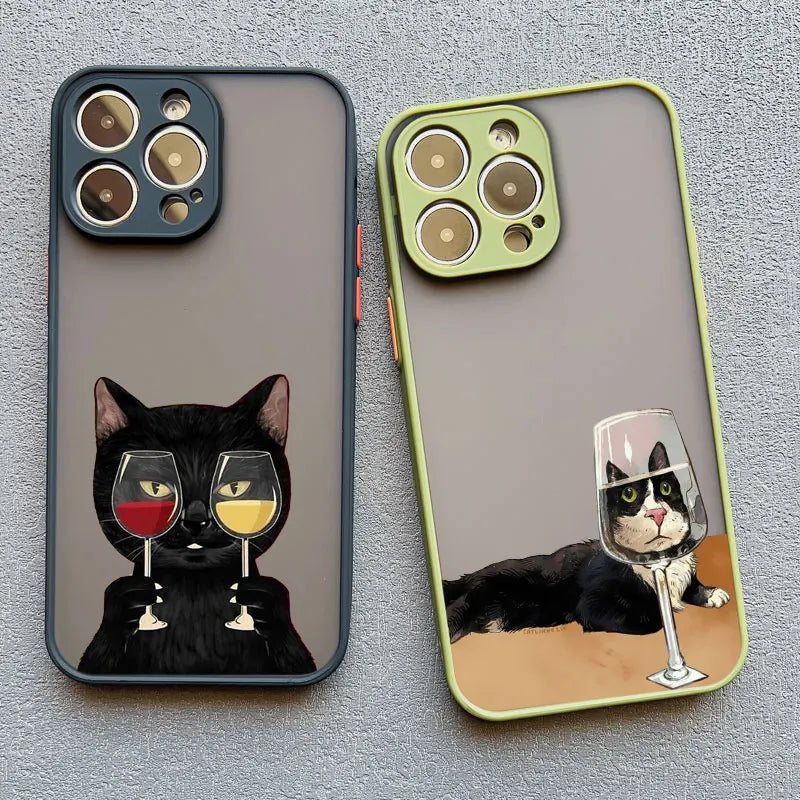 Dark Funny Cartoon Cat iPhone Case – Animal Soft Cover for iPhone 14, 15, 16 Series | Cute & Protective Phone Case