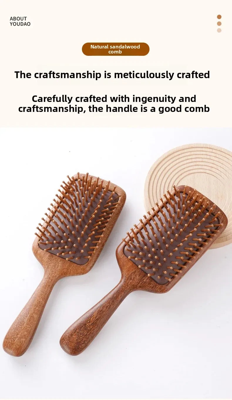 Cat Shaped Airbag Comb Golden Silk Sandalwood Handle round Handle Professional Hairdressing Salon Comb for Extensions And Wigs