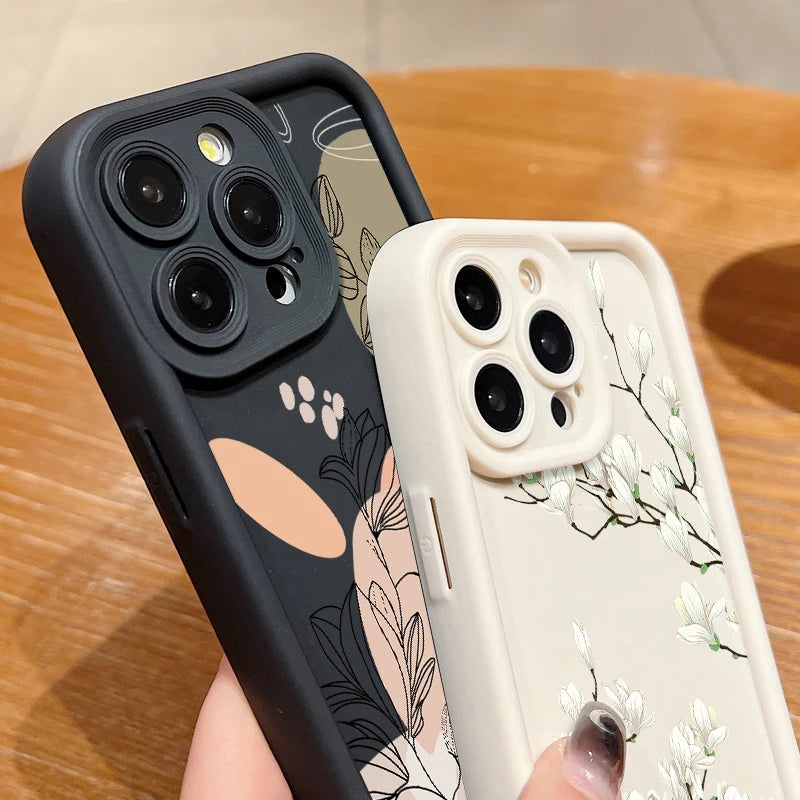 Magnolia Flower TPU iPhone Case – Shockproof Soft Silicone Bumper Cover for iPhone 16e, 16, 15 Pro Max, 14 Pro Max