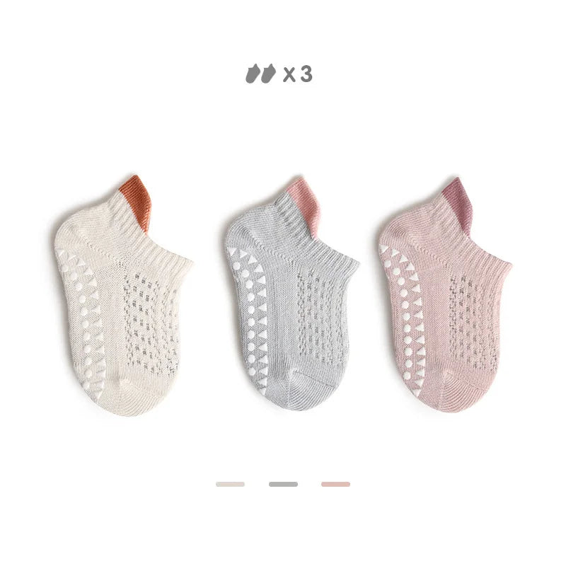 3 Pairs Baby Mesh Socks (0–5Y) – Breathable Anti-Slip Cartoon Boat Socks for Newborns & Toddlers – Unisex Summer Socks