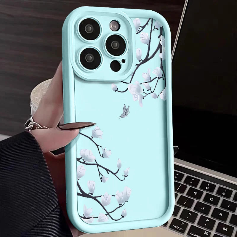 Magnolia Flower TPU iPhone Case – Shockproof Soft Silicone Bumper Cover for iPhone 16e, 16, 15 Pro Max, 14 Pro Max