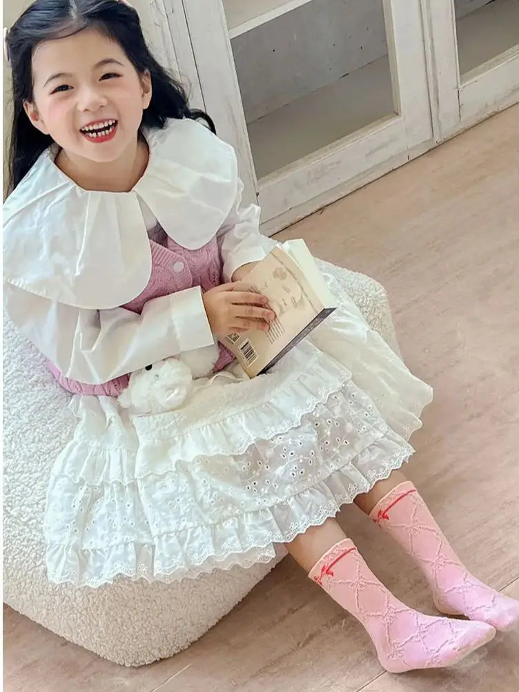 Spring Girls Socks Baby Sweet Rosy Bowknot Pattern Socks Cotton Socks Children Calf Socks Kids Socks 5 Pairs