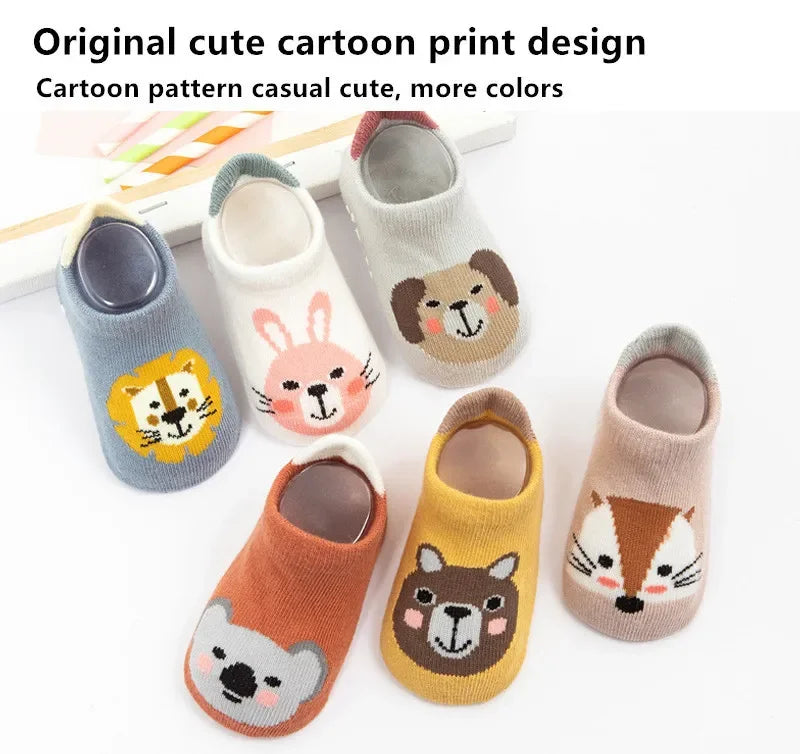 6 Pairs Baby Cotton Socks (0–5Y) – Soft Non-Slip Cartoon Socks for Newborns, Toddlers, Boys & Girls