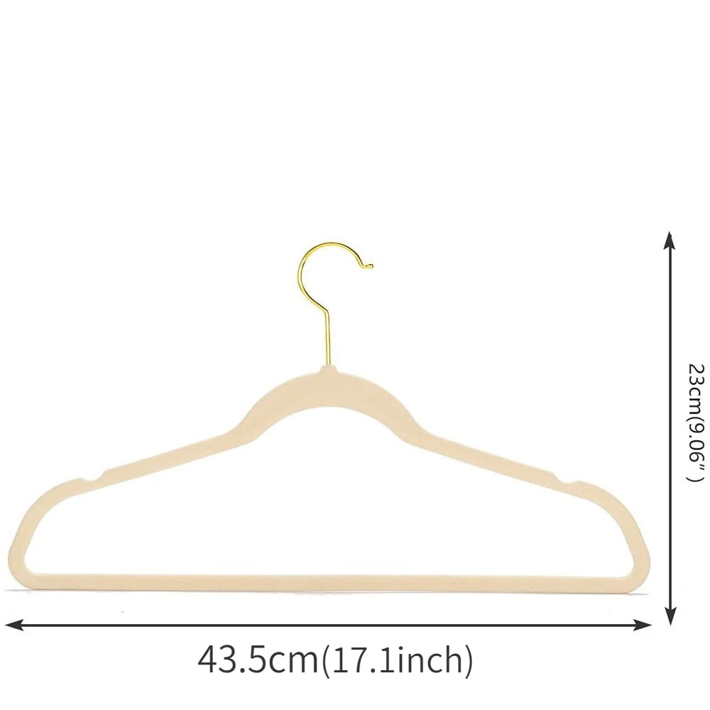 43cm Seamless Flocking Hangers with Golden Hook – Non-Slip Velvet Clothes Hangers for Dry & Wet Use, Adult Wardrobe & Closet Storage