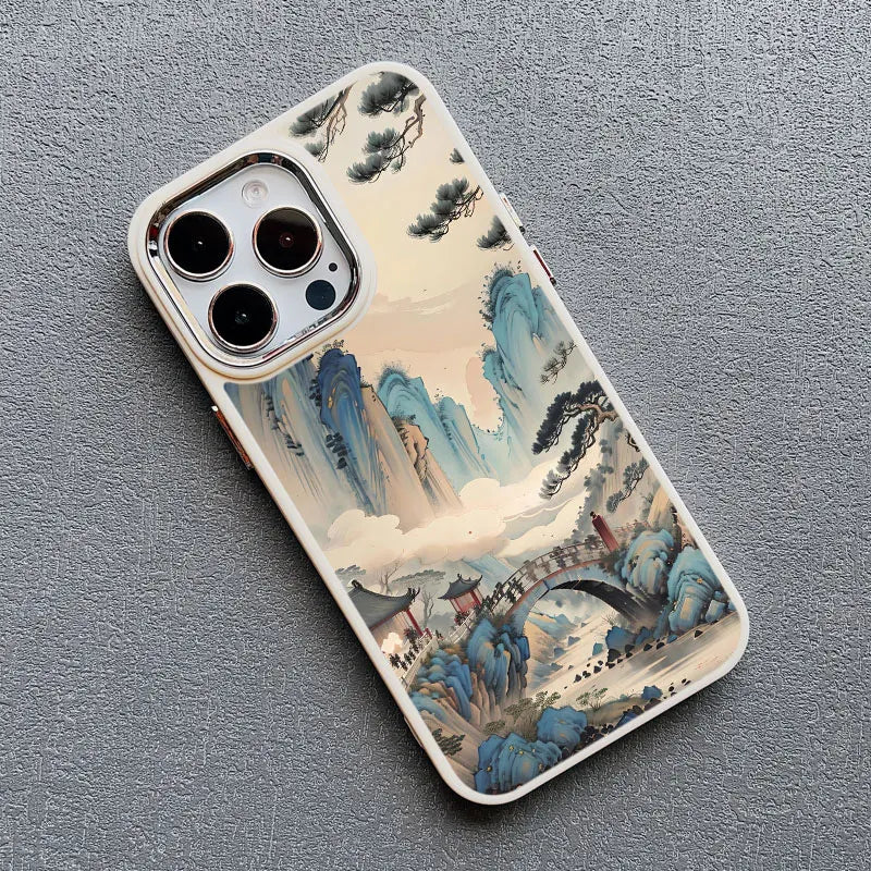 Mountain Peak Lake Vintage Silicone iPhone Case – Soft Protective Back Cover for iPhone 15 & 16 Series