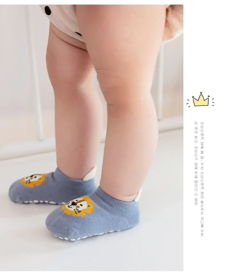 6 Pairs Baby Cotton Socks (0–5Y) – Soft Non-Slip Cartoon Socks for Newborns, Toddlers, Boys & Girls