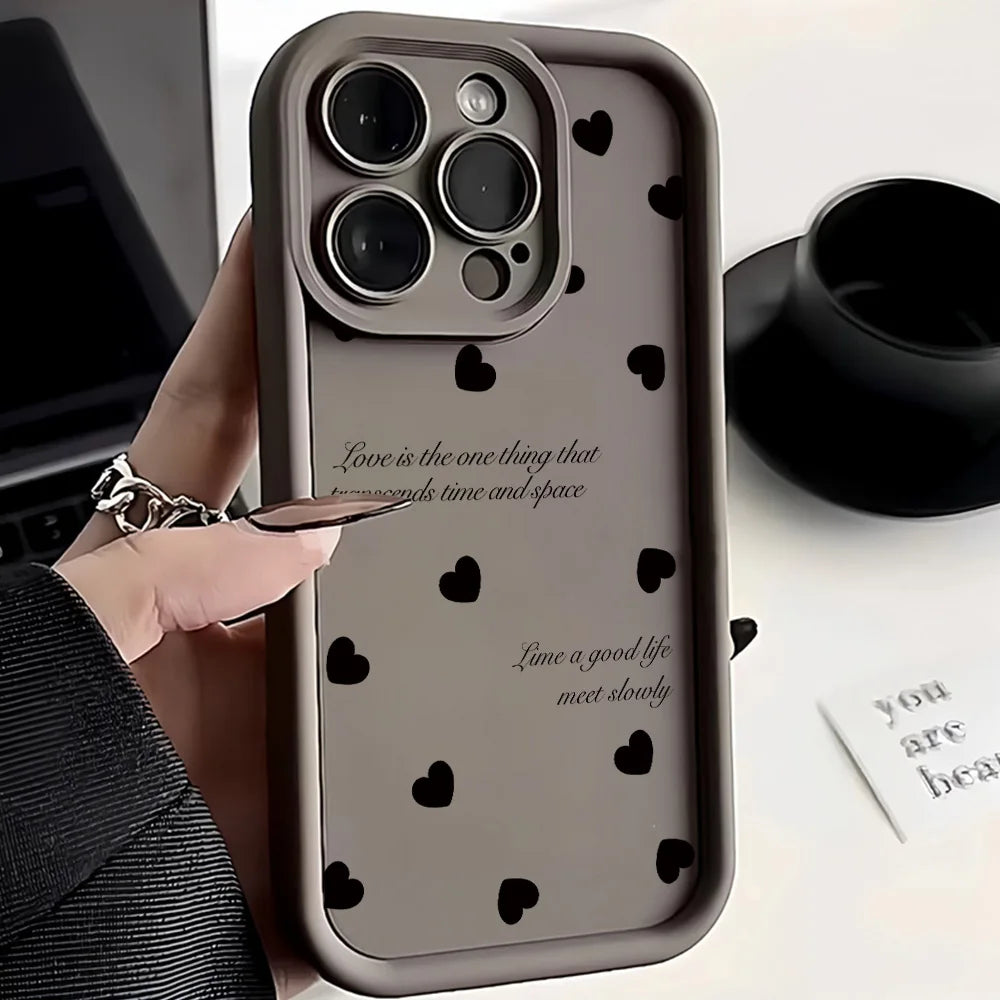 Luxury Black Love Heart Case for Xiaomi Redmi – Full Screen Soft Cover for Note 14, 13, 12, 11 Pro Plus, 5G, 12S, 11S, 10S, 14C, 13C, 12C