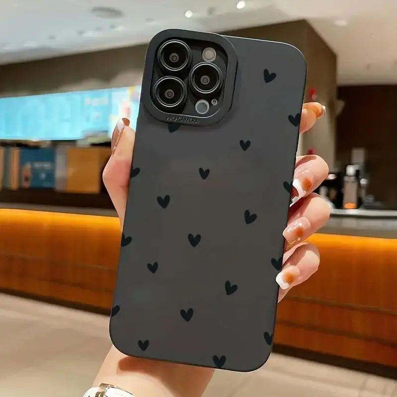 Black Love Heart iPhone Case – Shockproof Soft Silicone Cover for iPhone 16, 15, 14, 13, 12, 11, SE, XR, XS, X, 7, 8 Plus