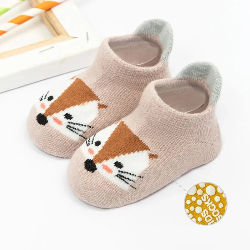 6 Pairs Baby Cotton Socks (0–5Y) – Soft Non-Slip Cartoon Socks for Newborns, Toddlers, Boys & Girls