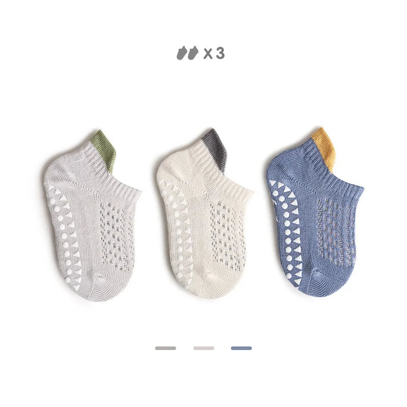 3 Pairs Baby Mesh Socks (0–5Y) – Breathable Anti-Slip Cartoon Boat Socks for Newborns & Toddlers – Unisex Summer Socks