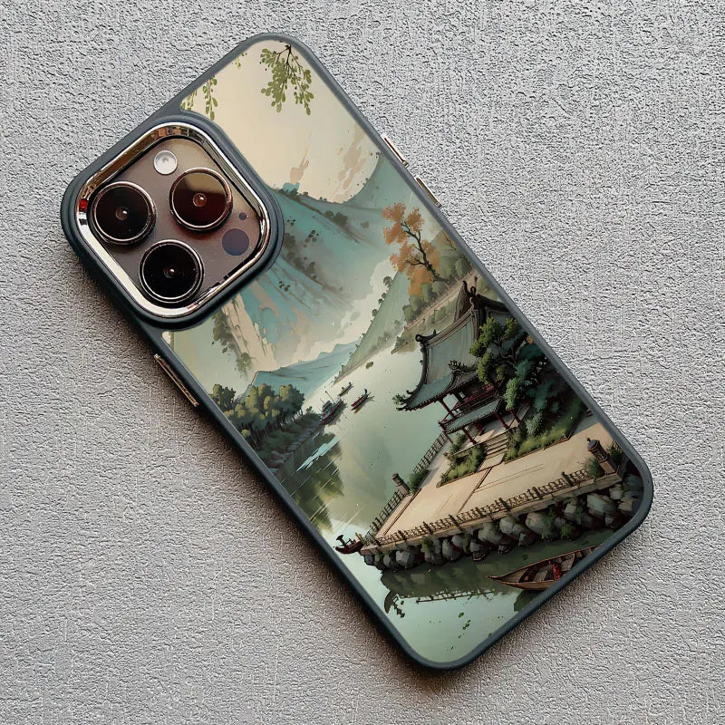 Mountain Peak Lake Vintage Silicone iPhone Case – Soft Protective Back Cover for iPhone 15 & 16 Series