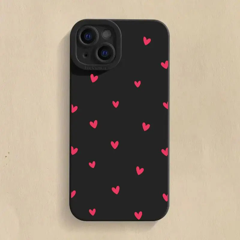 Black Love Heart iPhone Case – Shockproof Soft Silicone Cover for iPhone 16, 15, 14, 13, 12, 11, SE, XR, XS, X, 7, 8 Plus