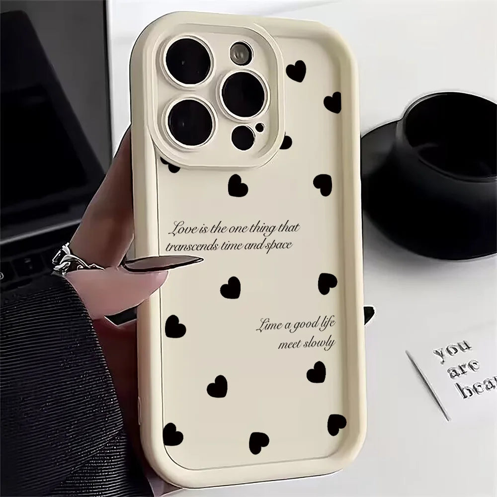 Luxury Black Love Heart Case for Xiaomi Redmi – Full Screen Soft Cover for Note 14, 13, 12, 11 Pro Plus, 5G, 12S, 11S, 10S, 14C, 13C, 12C