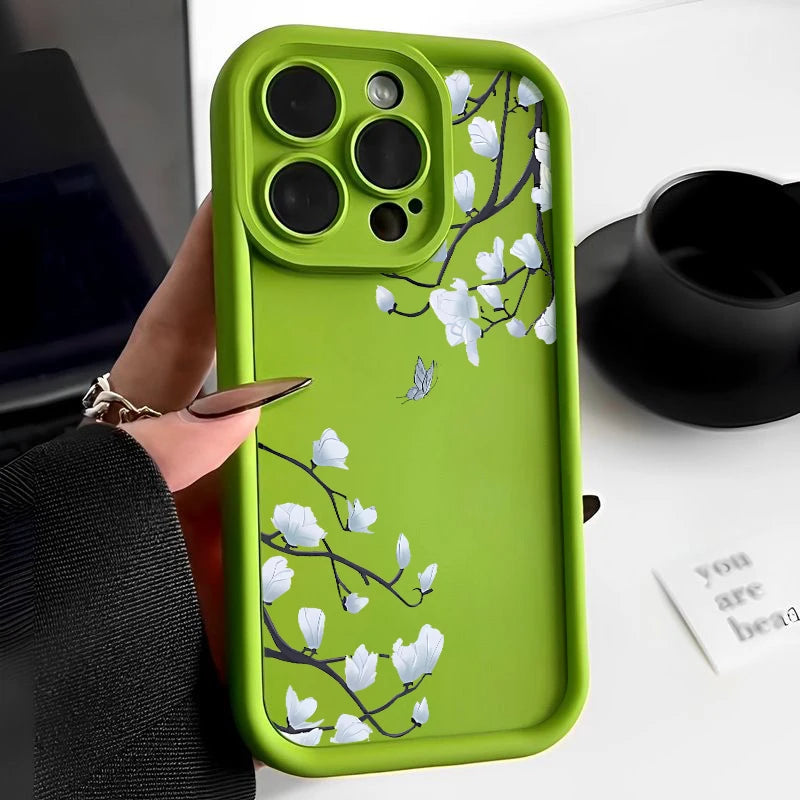 Magnolia Flower TPU iPhone Case – Shockproof Soft Silicone Bumper Cover for iPhone 16e, 16, 15 Pro Max, 14 Pro Max