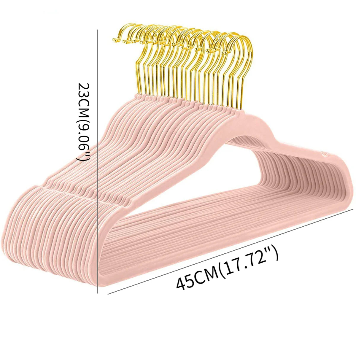 43cm Seamless Flocking Hangers with Golden Hook – Non-Slip Velvet Clothes Hangers for Dry & Wet Use, Adult Wardrobe & Closet Storage