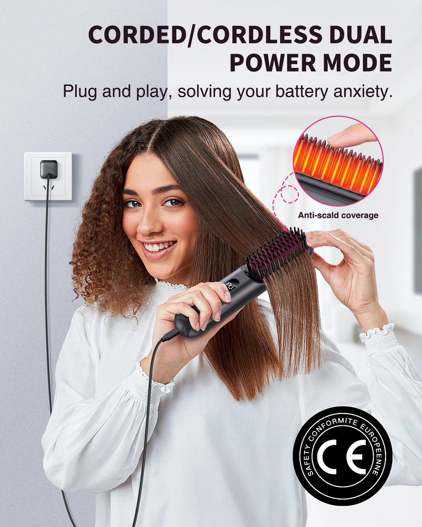 Cordless Negative Ionic Hair Straightener Brush Hot Comb 5000mAh Hair Iron Straightener Hair Straightener and Curler Women Gift