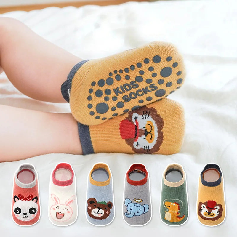 6 Pairs Kids Cotton Socks – Cute Cartoon Animal Non-Slip Floor Socks for Babies & Toddlers | Breathable & Comfy